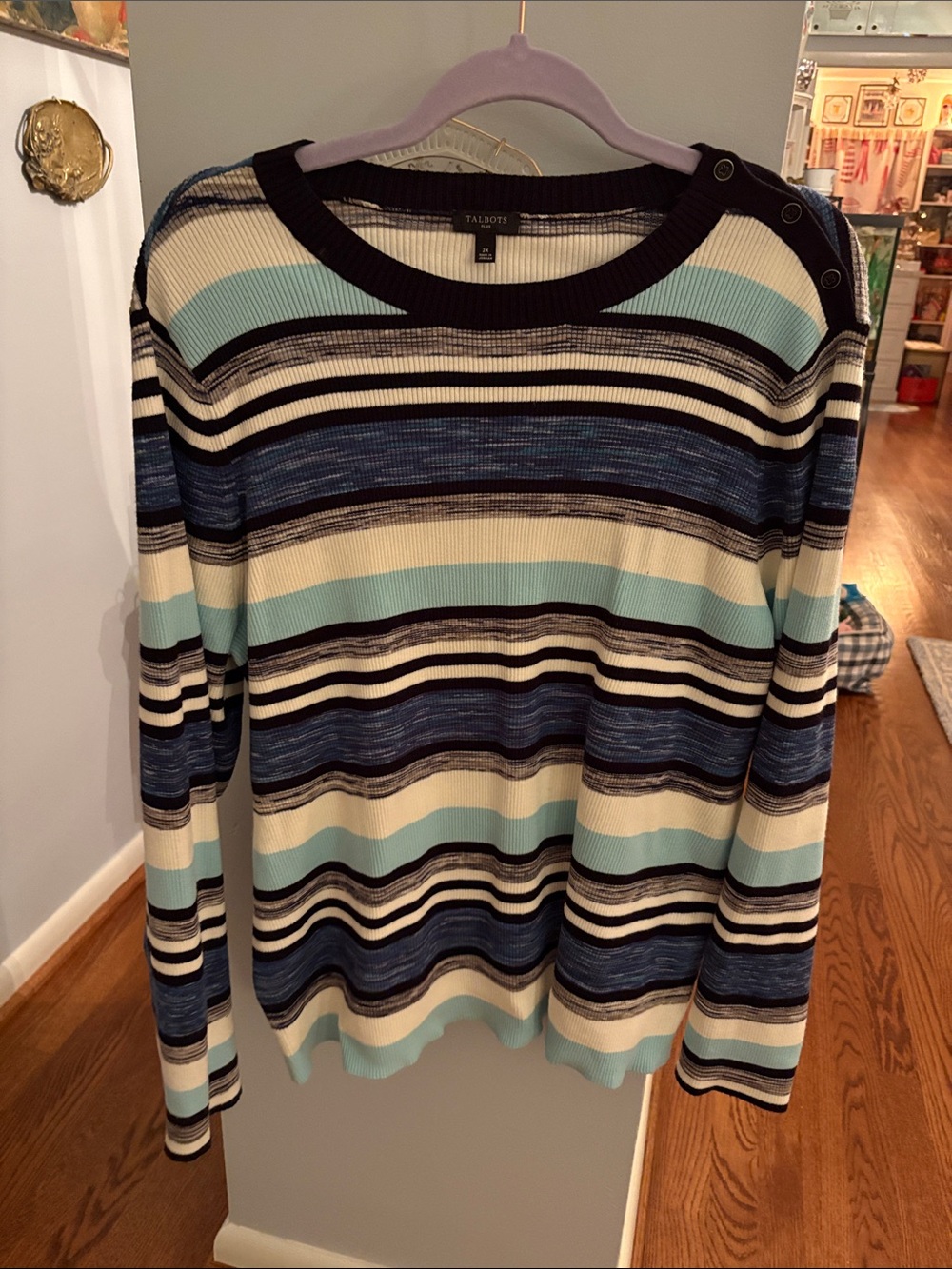 Talbots Navy, Light Blue & Cream Striped Long Sleeve Top